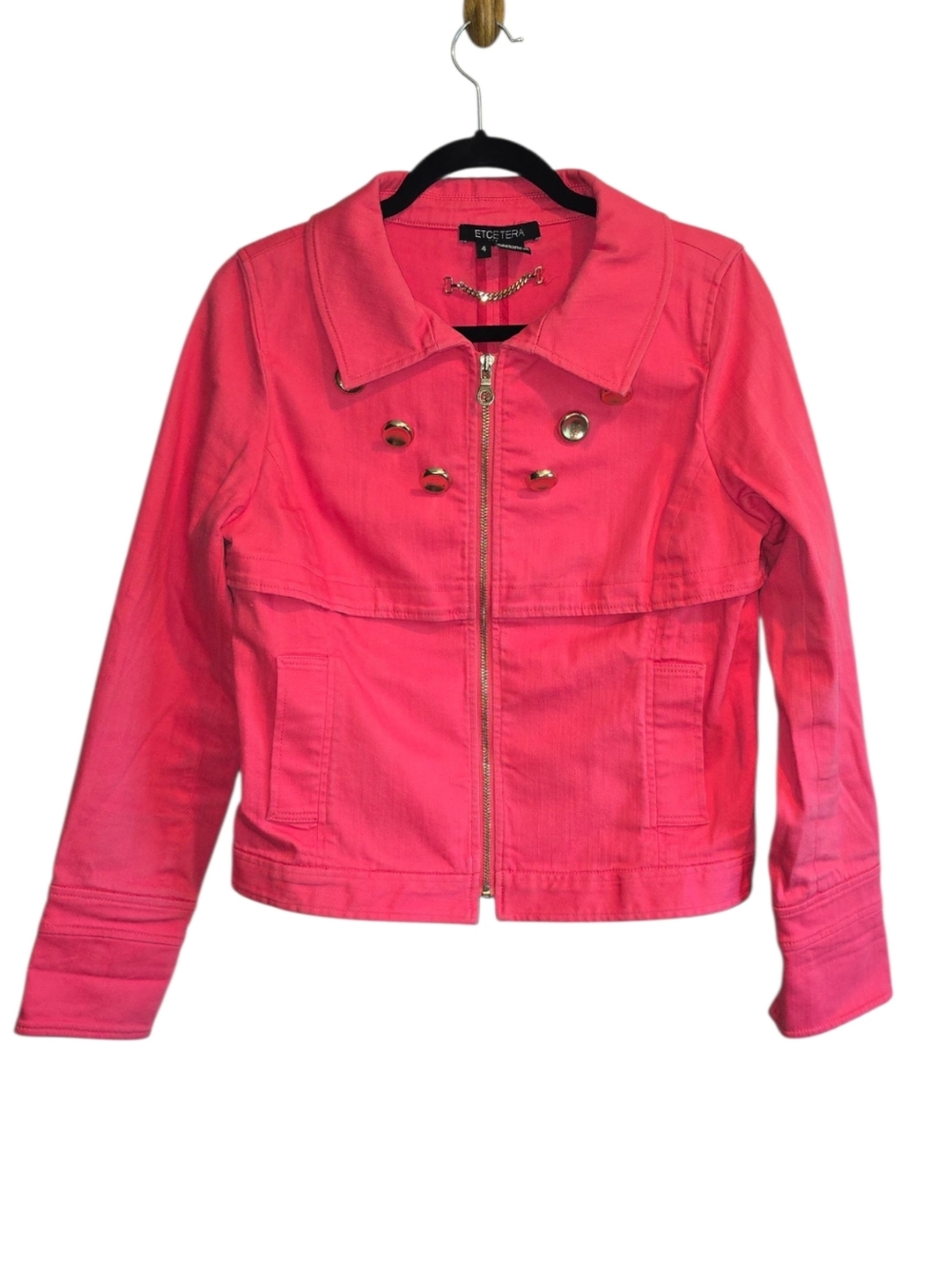Etcetera Coral Cropped Jacket Size 4 Structured Zip Front Designer Blazer Jacket